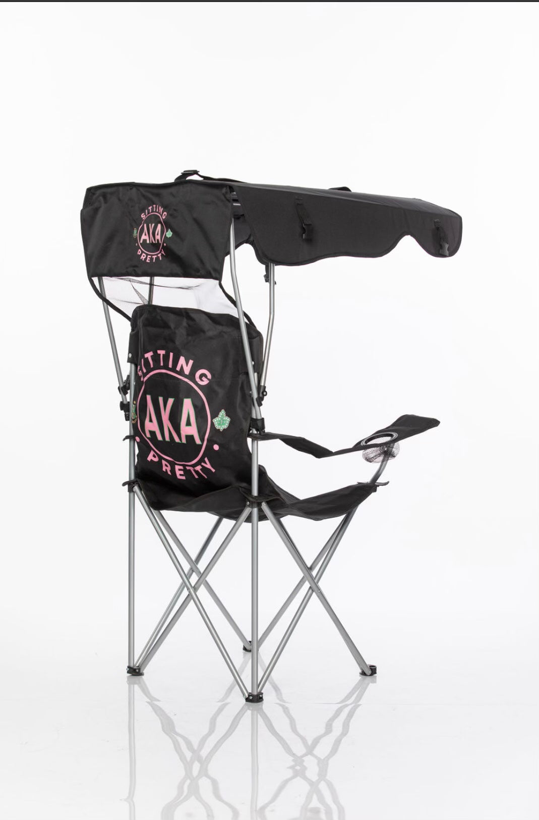 Custom Alpha Kappa Alpha Sorority, Inc. Sitting Pretty Umbrella Lawn Chair.                BOLD, BLACK, BEAUTIFUL PERFECT THRONE FOR A SOROR TO SIT PRETTY ON!