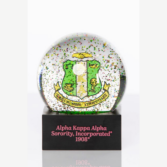 Custom Alpha Kappa Alpha Sorority, Inc. Executive Shield Glitter Globe. *20 Pearls float within each Glitter Globe.                     GLITTER, GLOW & 20 PEARLS  TO SHOW!